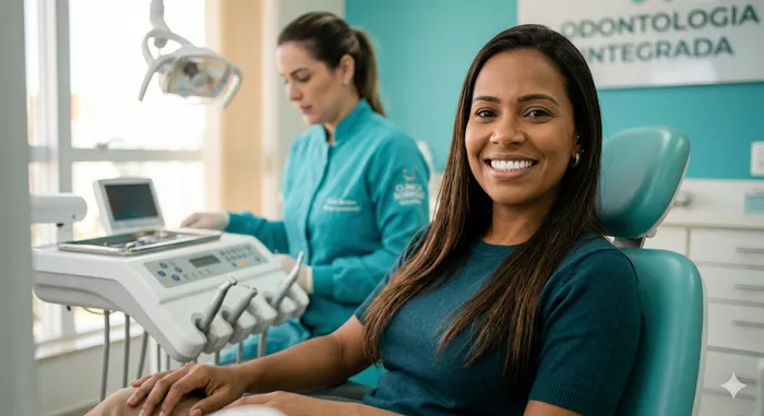 Dentista da OdontoSin atendendo paciente em Goiânia