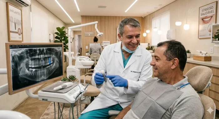 Dentista da OdontoSin realizando procedimento de implante