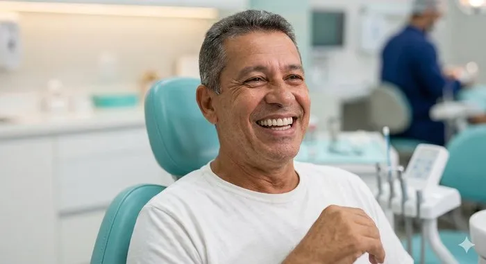 Resultado de implante dentário — paciente sorrindo